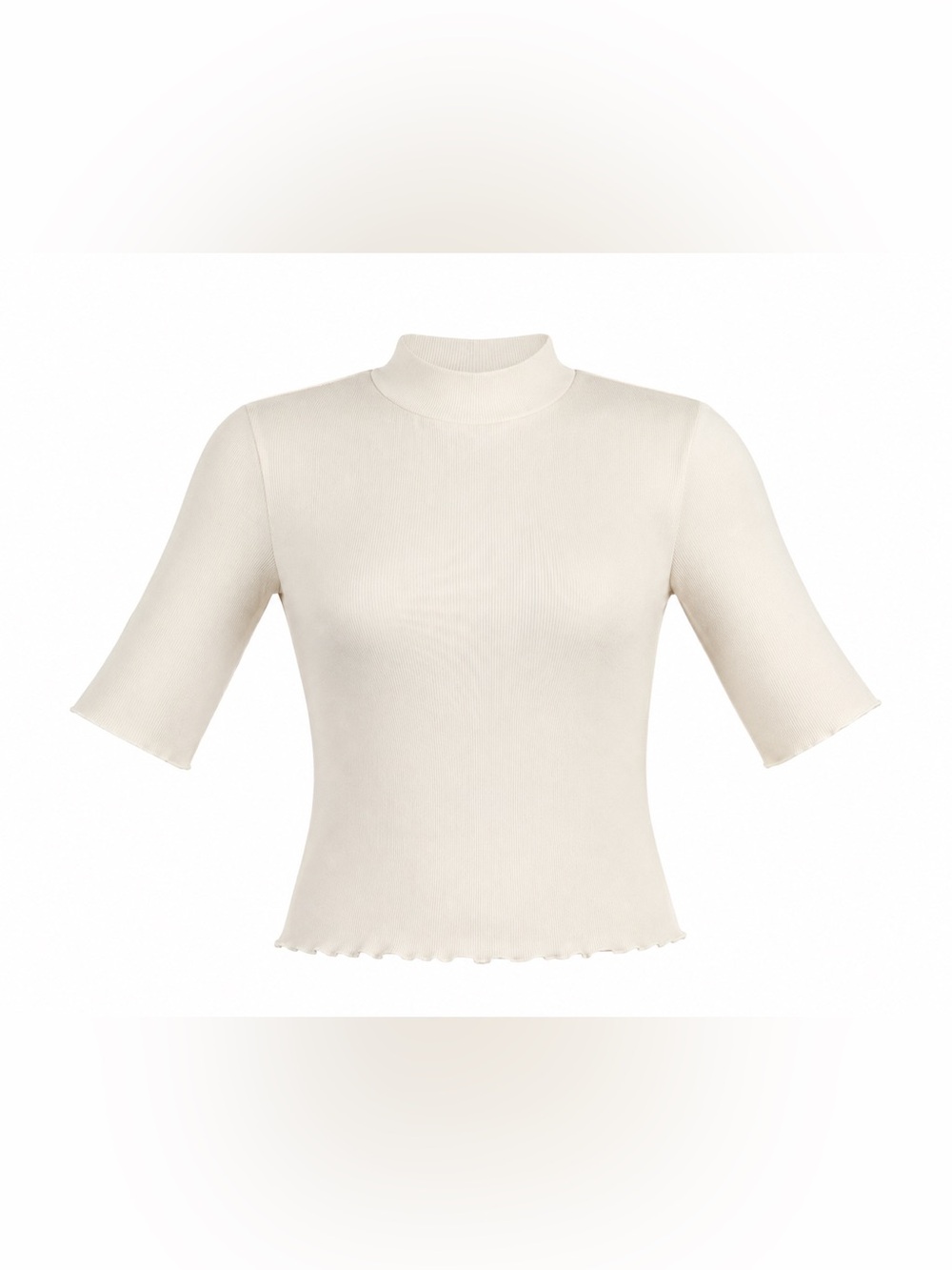 Zara Women's White Ribbed Mock Neck Short Sleeve Top